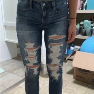 AEO super high rise ripped jeans